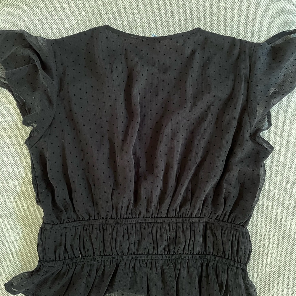 BLUE RAIN SWISS DOT MATERIAL WITH SMOCKED AND RUCHED DETAILS/ Size Small - Picture 7 of 10
